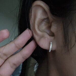 14K Gold Diamond Huggie Hoop Earrings